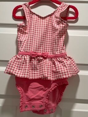Ruffle Butts pink gingham bathing suit with bow 2T